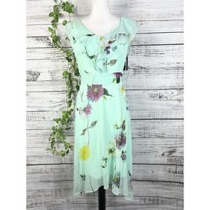 DKNY Dress size 4 Mint Green Pink Floral Sheer Ruffles Wedding Hawaiian Cruise